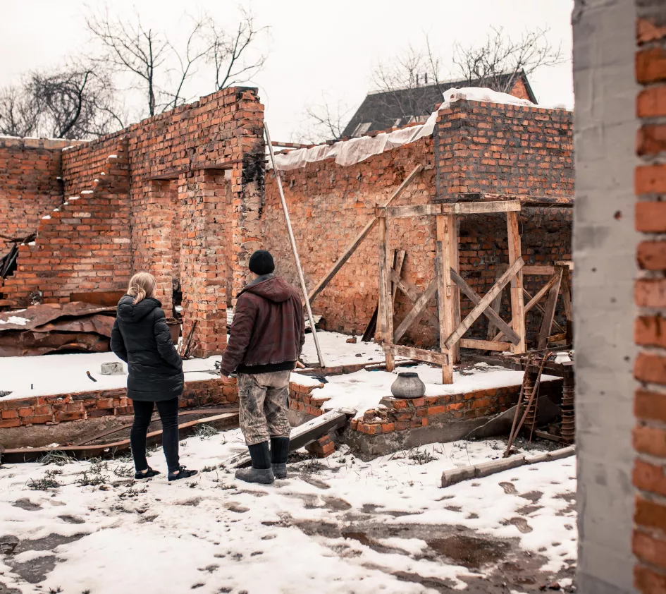 Verwoest huis in Oekraïne