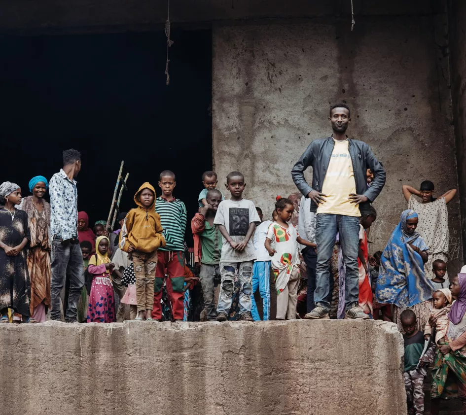 Vluchtelingen in een loods in Ethiopie 