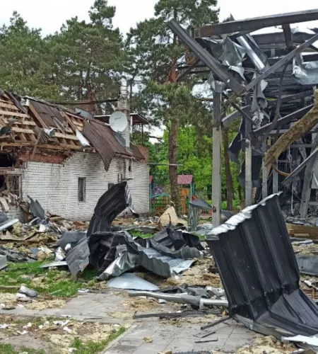 Vernielde huizen in Oekraïne