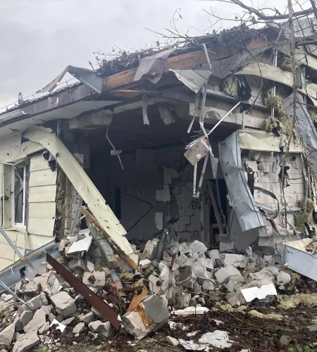 Kapotgeschoten gebouwen in Oekraïne
