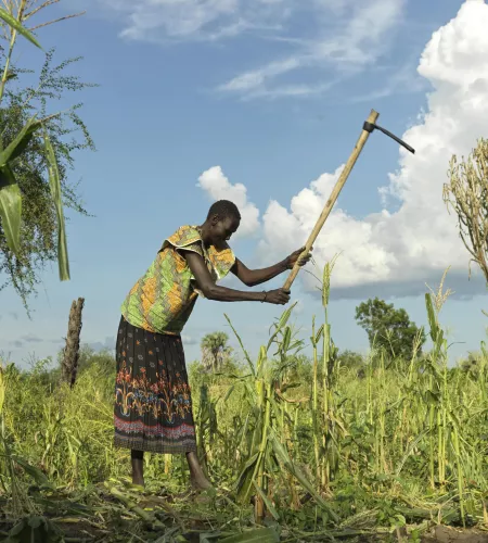 Man werkt op het land in Zuid-Sudan