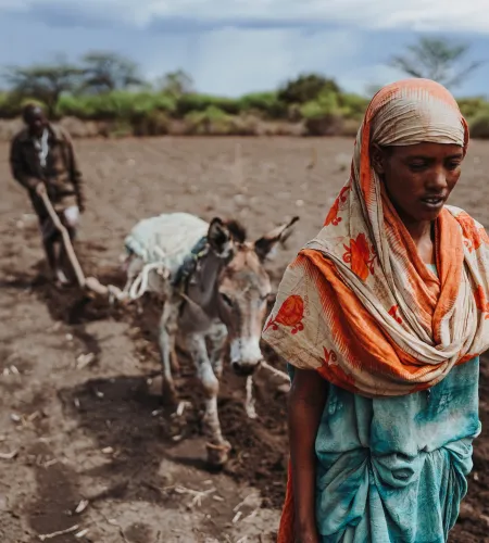 Vrouwen op het veld in de droogte in Ethiopië