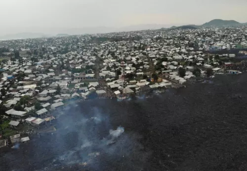 Afbeelding van de vulkaanuitbarsting in Goma, Congo